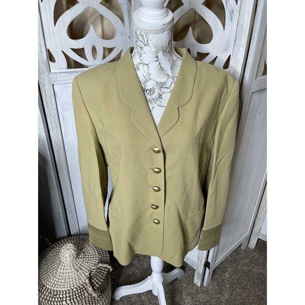 Louis Feraud Tan Silk Blend Button-Up Blazer Size 14 Gold Button